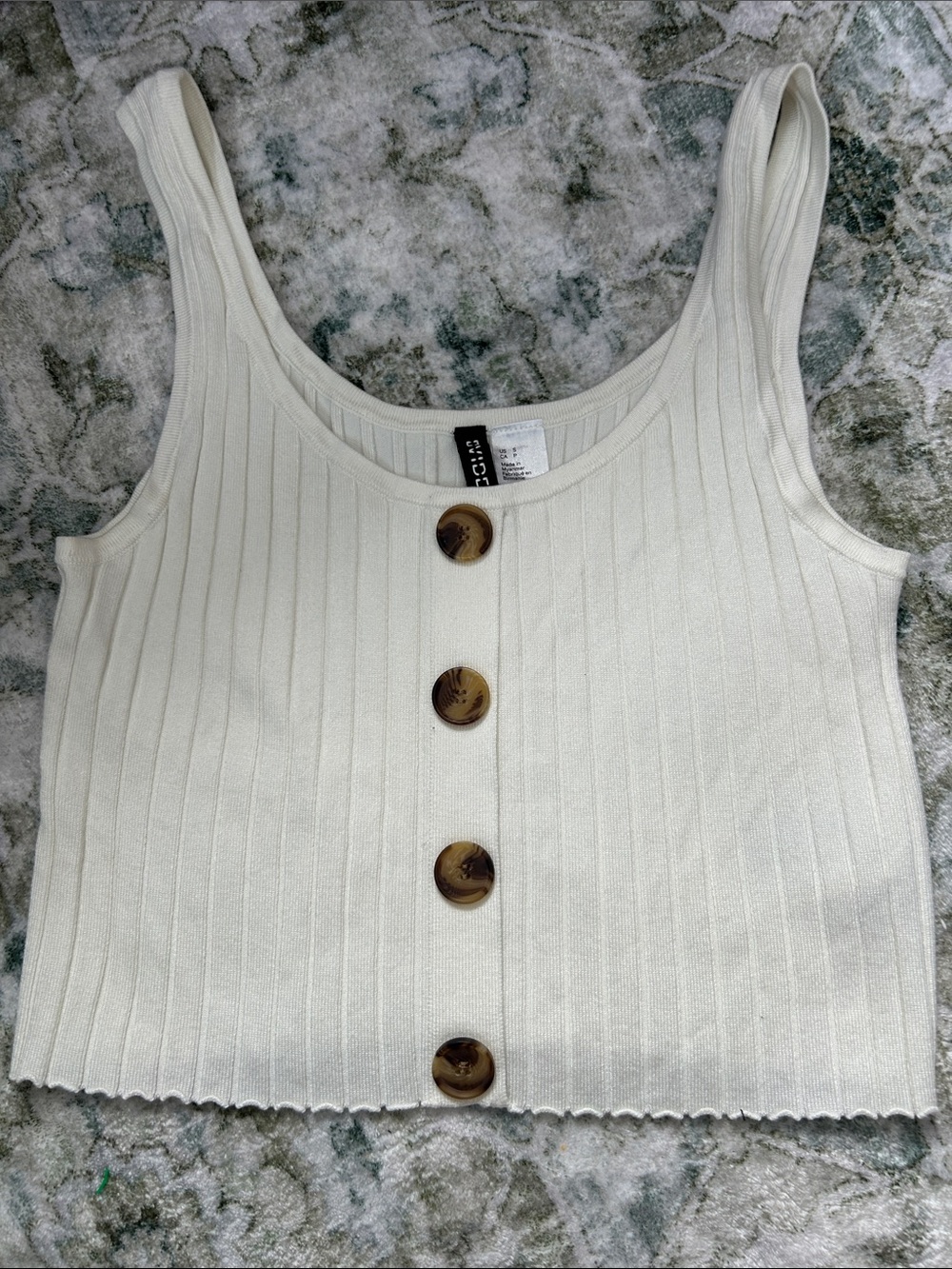 H&M Ribbed Button Front Crop Tank Top | Cream | Size Small - Picture 4 of 6